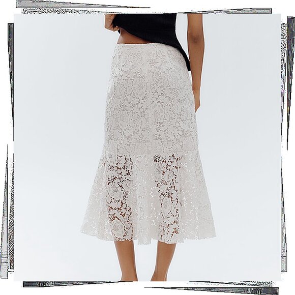 NWT: White Flared Lace Midi Skirt (2) by Avec Les Filles - Picture 2 of 3